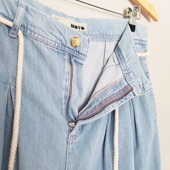 Topshop Moto Pleated Front Tie Crop Wide-leg Pants Jean Size 30 x 30 Culottes - Picture 8 of 15